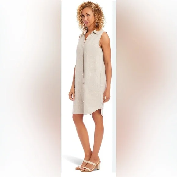 Karen Kane | Dresses | Karen Kane Womens Sleeveless Linen Shirtdress Oat  Size Xs | Poshmark